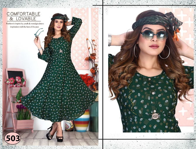 Riyaa Icy 1 Rayon Printed Fancy Daily Wear Anarkali Kurti Collection